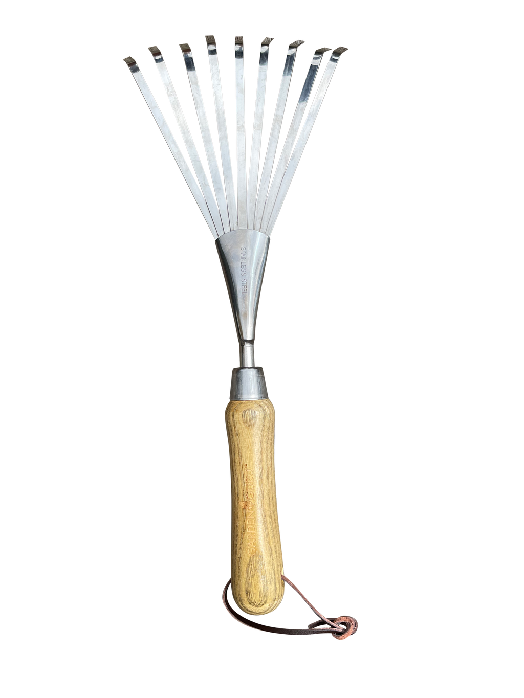 Stainless Steel Garden Hand Rake (classic wood handle)