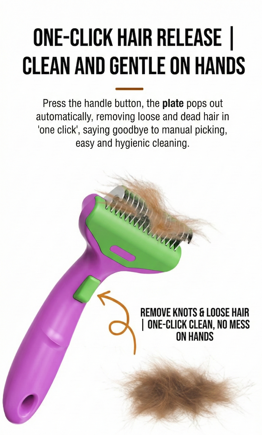CalmCare Grooming Brush with One-Click Fur Release by Dr. Milou