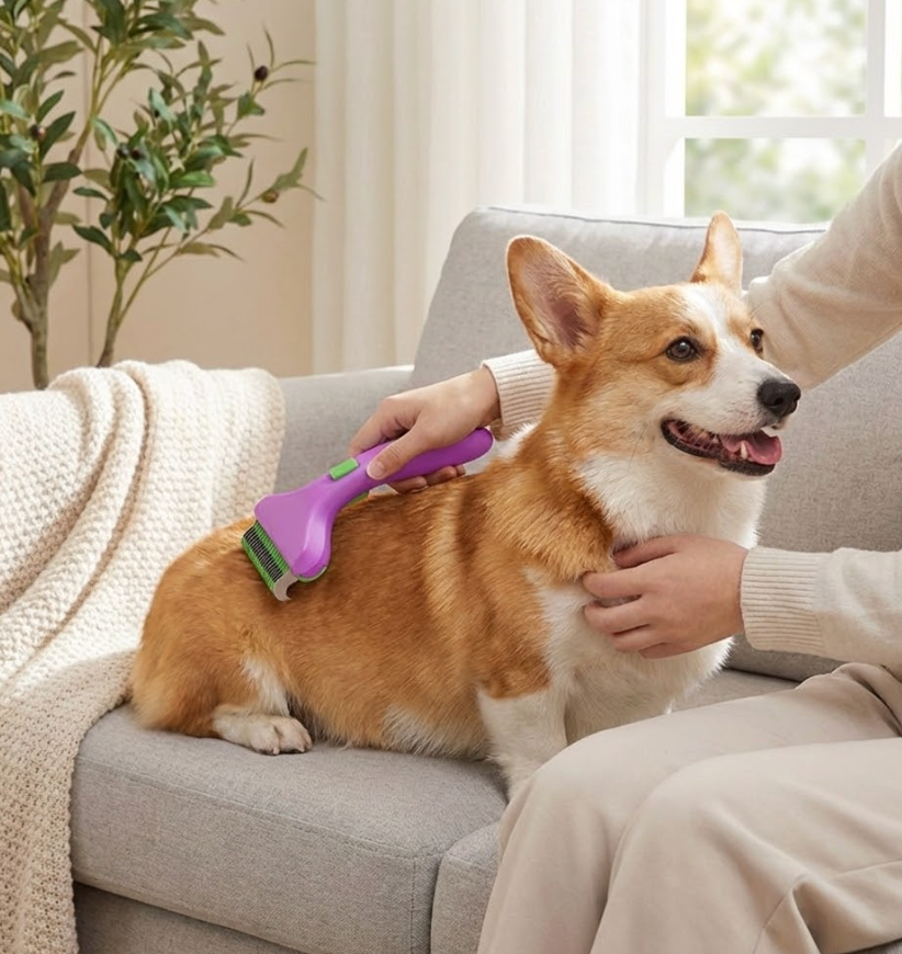 CalmCare Grooming Brush with One-Click Fur Release by Dr. Milou