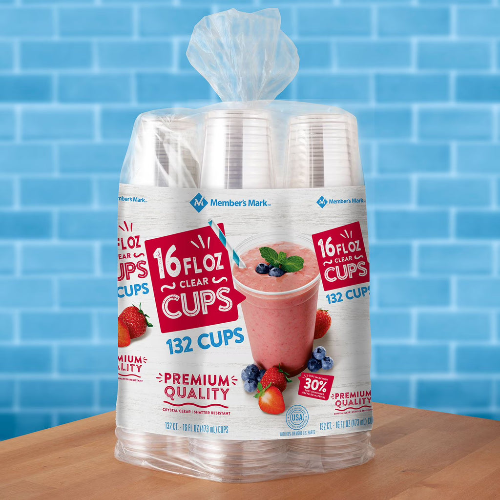 Member's Mark Clear Plastic Cups 16 oz., 132 ct.