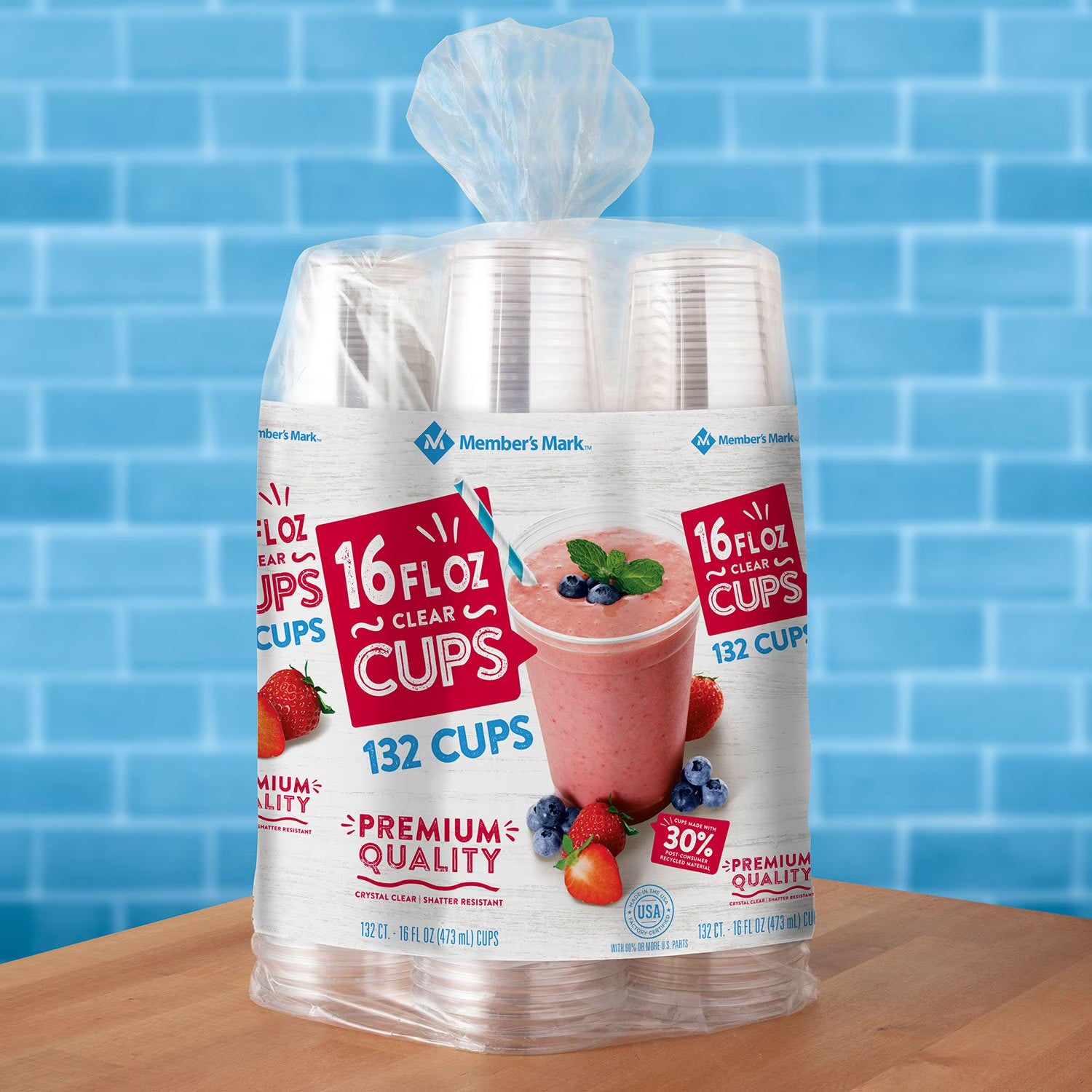 Member's Mark Clear Plastic Cups 16 oz., 132 ct.