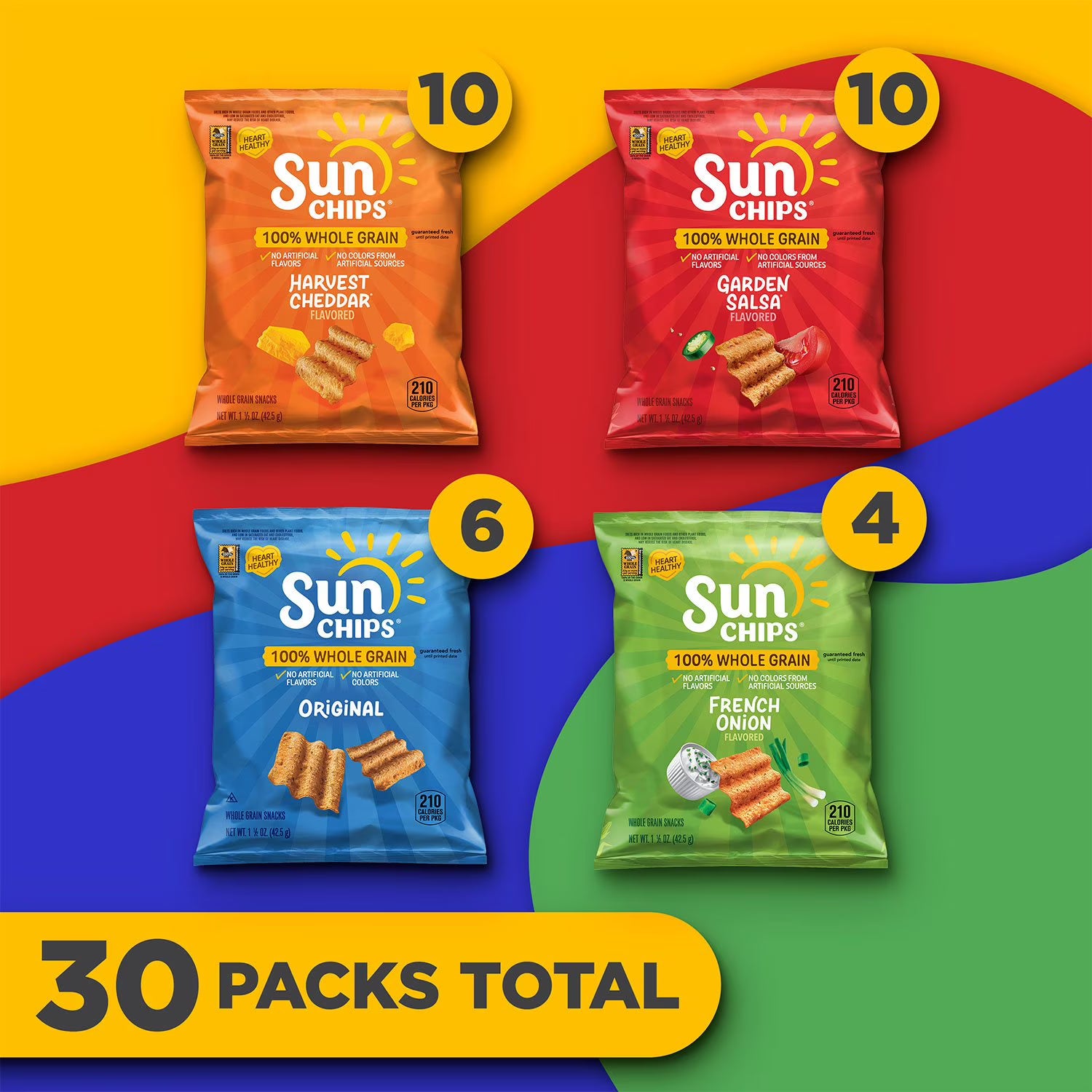 SunChips Whole Grain Variety Pack Chips, 30 pk.