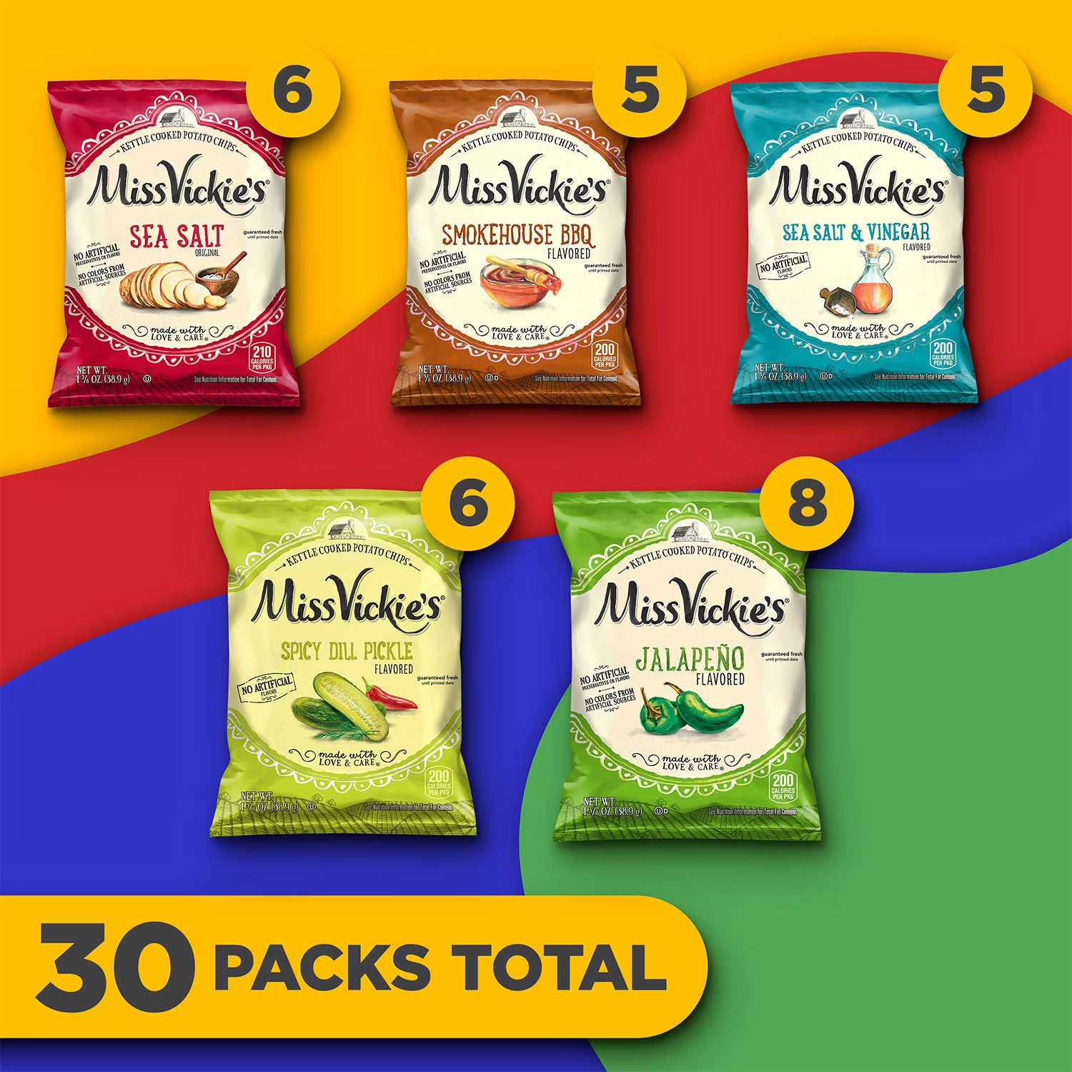 Miss Vickie's Kettle Cooked Potato Chips Variety Pack, 30 pk.